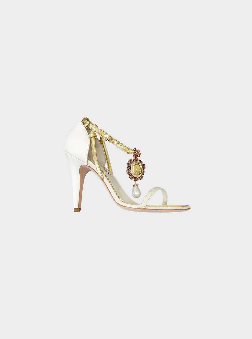 Chanel 2000s Beige Jeweled Pearl Pendant Sandals - image 1