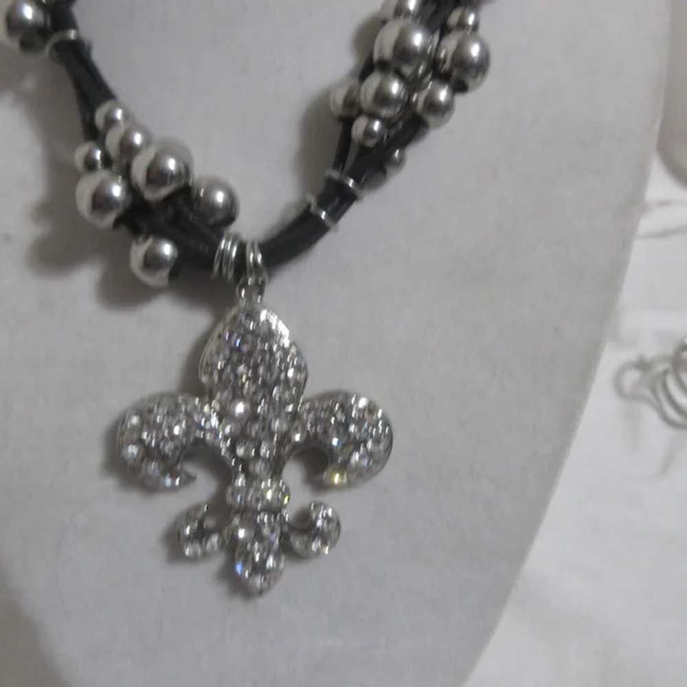 Signed Cj Fleur-de-lis Pendant Necklace and Brace… - image 6