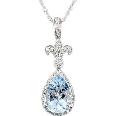 Fleur-De-Lis Aquamarine & Diamond Pendant Necklace