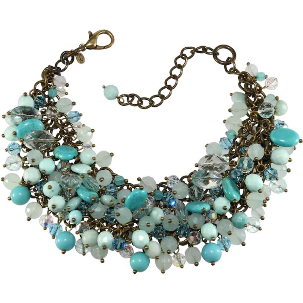 Sequin Brand Statement Necklace Turquoise Blue Gl… - image 1