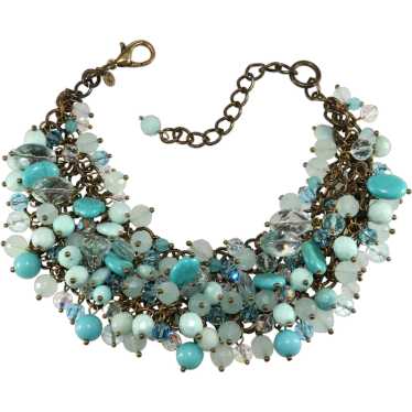 Sequin Brand Statement Necklace Turquoise Blue Gl… - image 1