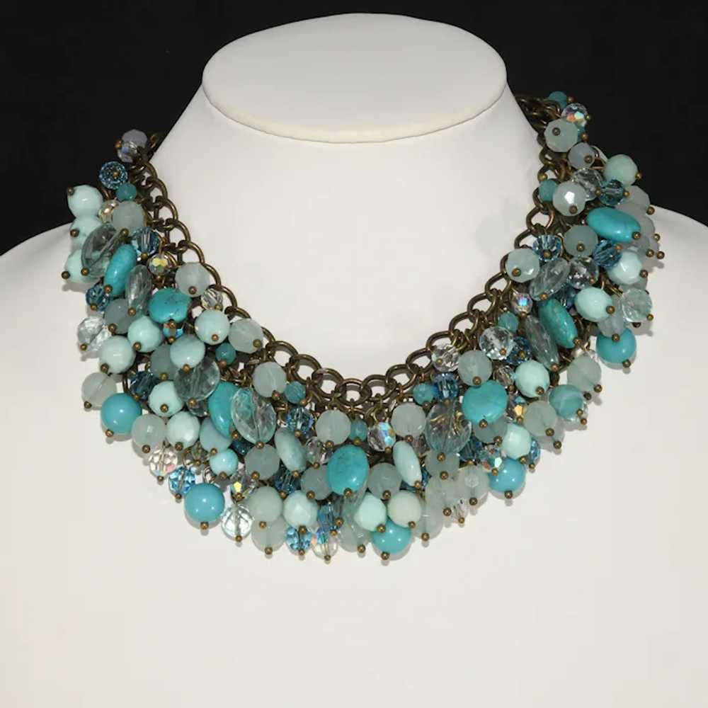 Sequin Brand Statement Necklace Turquoise Blue Gl… - image 2