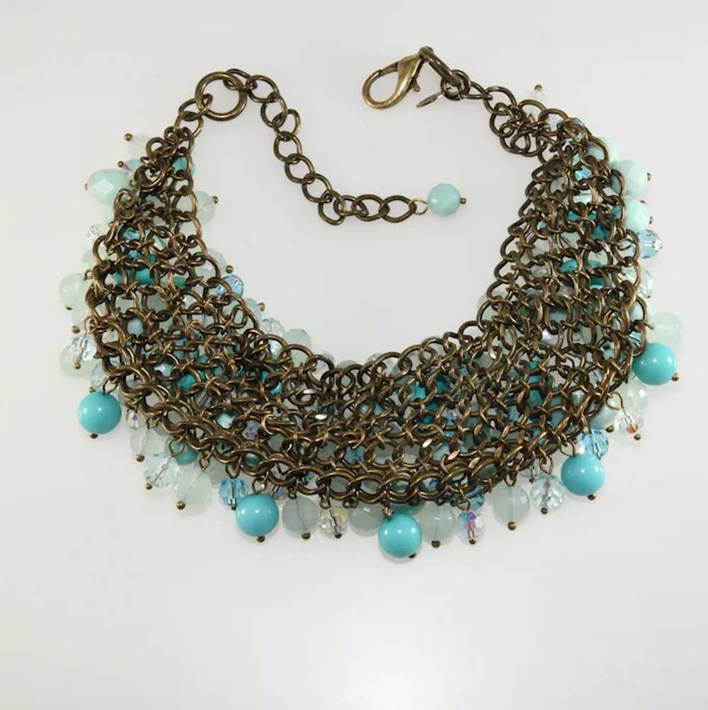 Sequin Brand Statement Necklace Turquoise Blue Gl… - image 3