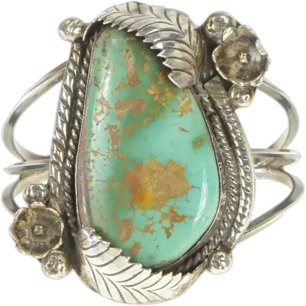 Sterling Silver Southwestern Turquoise Cabochon L… - image 1