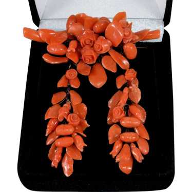 Antique Victorian Salmon Red Coral 10K Gold Earrin