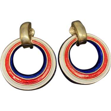 1960s Signed Boucher Red White & Blue Hoop Clip E… - image 1