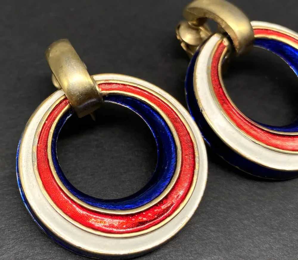 1960s Signed Boucher Red White & Blue Hoop Clip E… - image 3