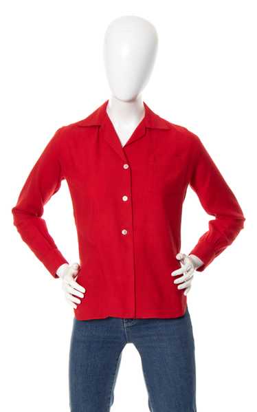1950s Red Wool Blend Blouse | small/medium