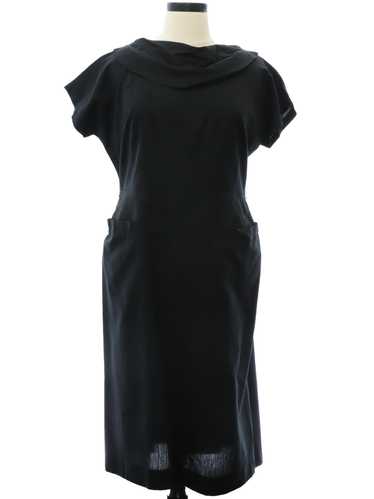 1950's Black Cotton Linen Dress