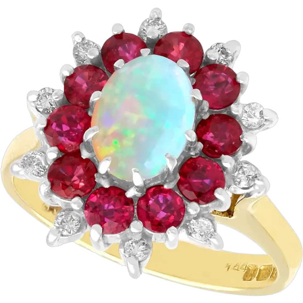Vintage 1984 0.65ct Opal 1.10cttw Ruby and 0.22ct… - image 1