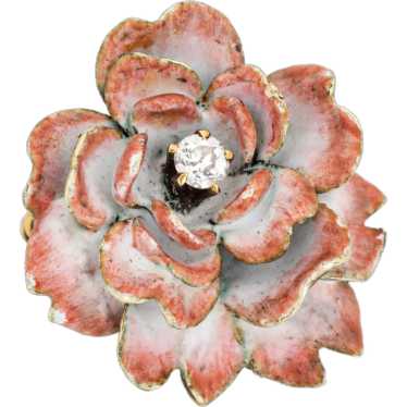 Vintage Enamel Flower Ring Mine Diamond 14　Karat … - image 1