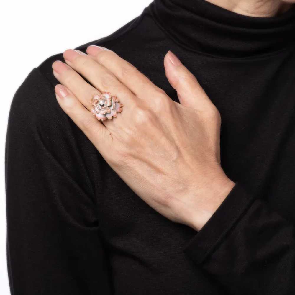 Vintage Enamel Flower Ring Mine Diamond 14　Karat … - image 6
