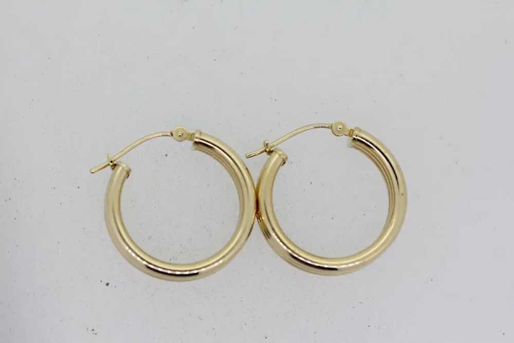 14k Yellow Gold Hollow Tube Hoop Earrings - image 2