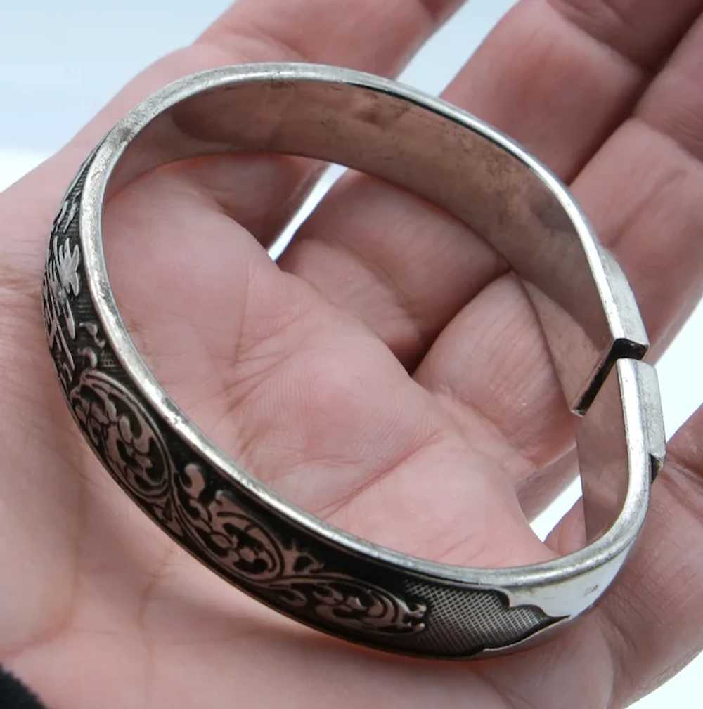 Antique Chinese Qing Dynasty Split Silver Bangle … - image 7