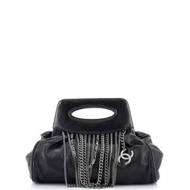 CHANEL Cut Out Handle Chain Fringe Clutch Leather