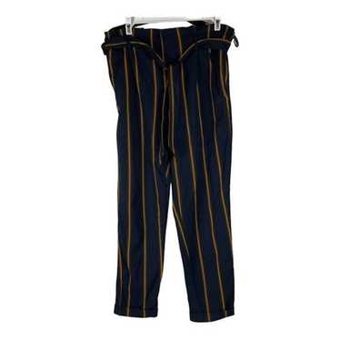 ZARA Trafaluc Collection Striped Wide Leg Pants Women's LARGE Blue Elastic  Waist