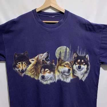Animal Tee × Vintage Vintage 90s Wolves Animal Na… - image 1