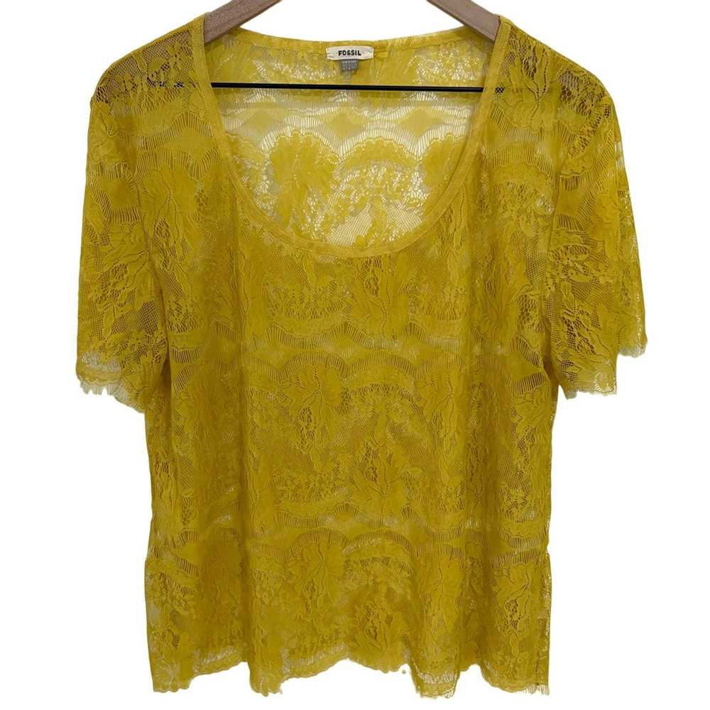 Fossil Fossil Yellow Lace Sheer Blouse Short Slee… - image 1