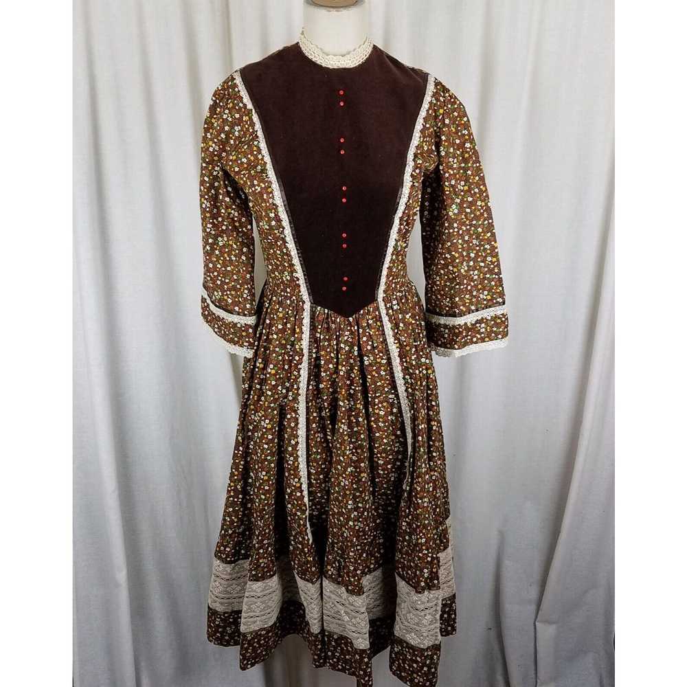Handmade Vtg Calico Peasant Prairie Dress Cabinco… - image 1