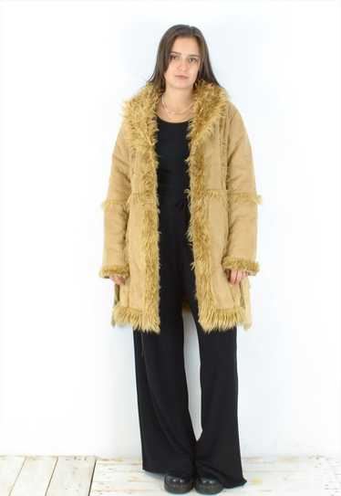 DUBAN Women 3XL Afghan Coat Faux Suede Faux Fur Ov