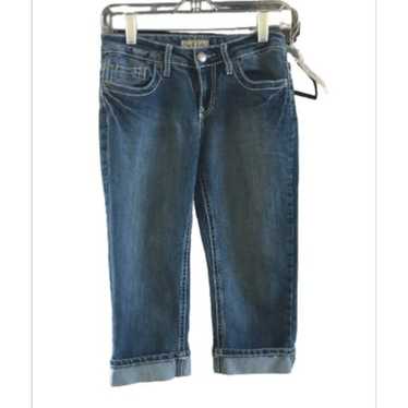 Earl Jeans Size 8P Blue Denim Cuffed Capri Embellished Rhinestone