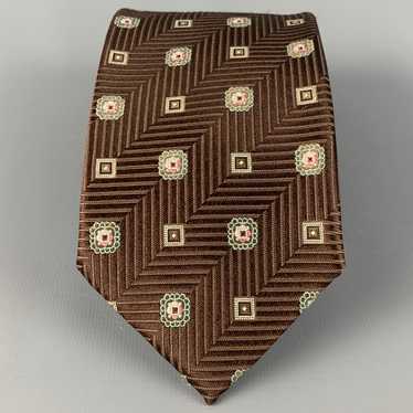 Ermenegildo Zegna Brown Tan Chevron Silk Tie - image 1