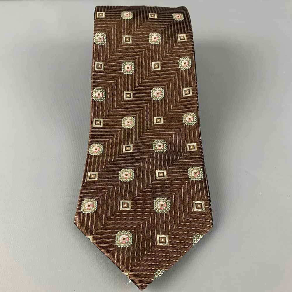 Ermenegildo Zegna Brown Tan Chevron Silk Tie - image 2