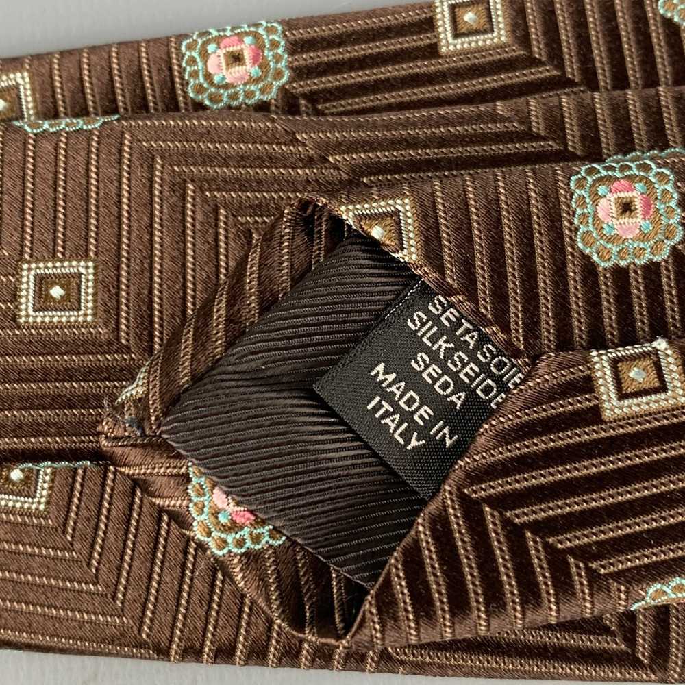 Ermenegildo Zegna Brown Tan Chevron Silk Tie - image 5