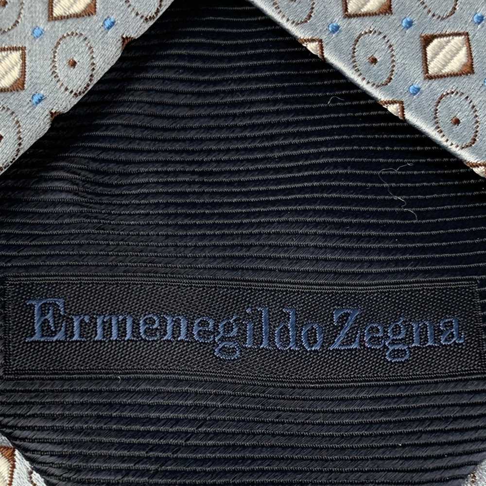 Ermenegildo Zegna Blue Brown Dots Silk Tie - image 5