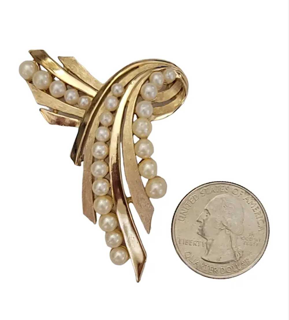 Trifari Crown Over T Gold Tone Faux Pearl Ribbon … - image 6