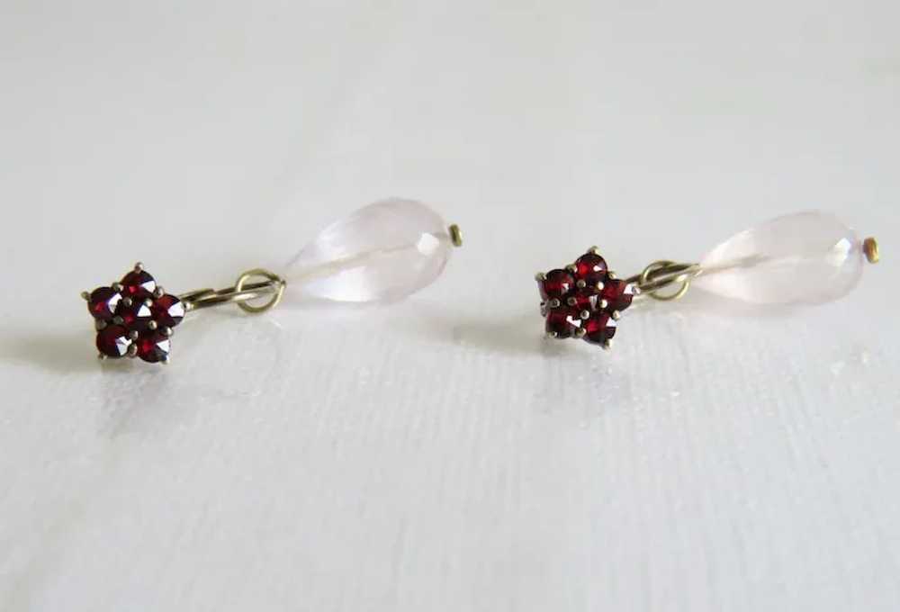 Antique Garnet and Rose Quartz dangle earrings - image 2