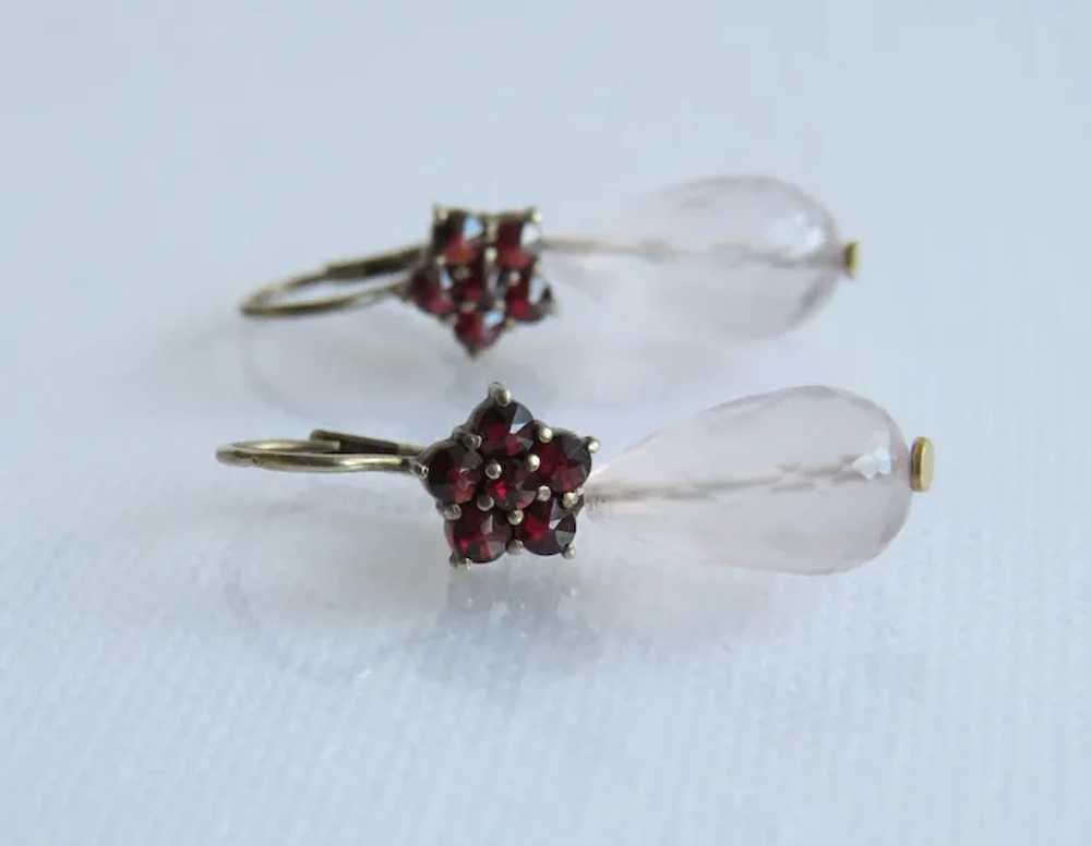 Antique Garnet and Rose Quartz dangle earrings - image 3