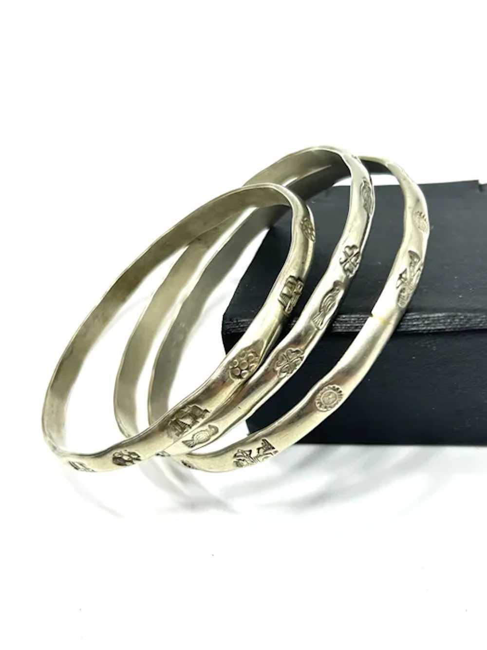 Mexican Bracelets Set of 3 Bangles Silver Tone St… - image 10