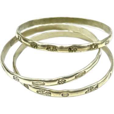 Mexican Bracelets Set of 3 Bangles Silver Tone St… - image 1