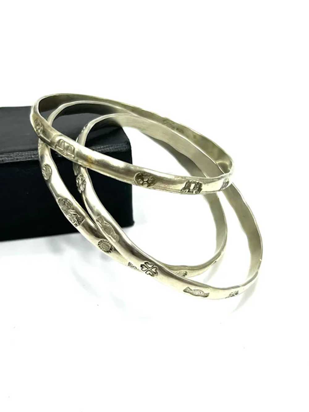 Mexican Bracelets Set of 3 Bangles Silver Tone St… - image 2