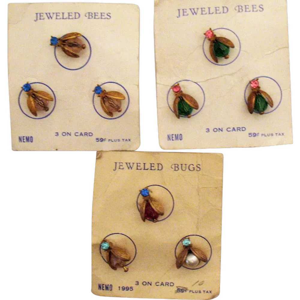 Very Rare Vintage Set of Three Carded Jeweled Bee… - image 1
