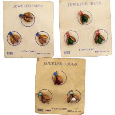 Very Rare Vintage Set of Three Carded Jeweled Bee… - image 1