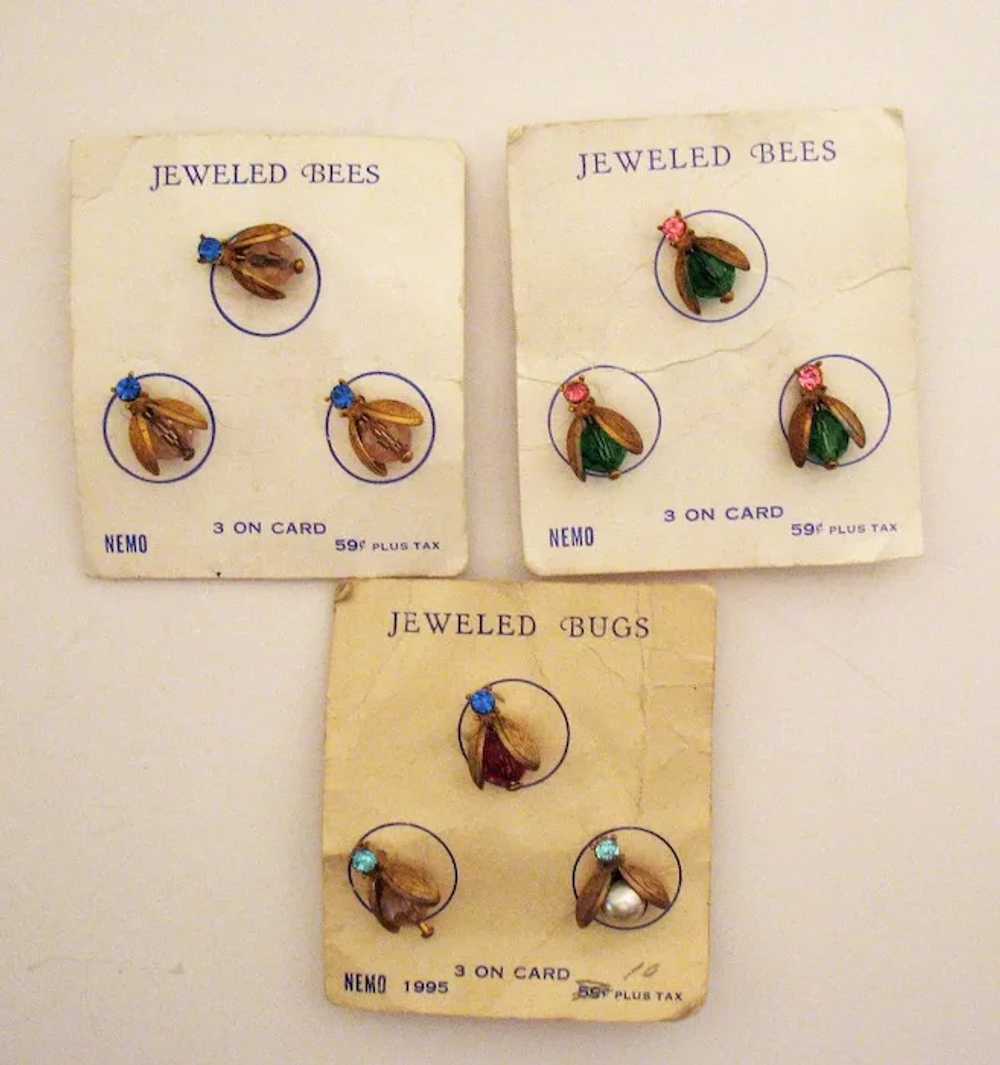 Very Rare Vintage Set of Three Carded Jeweled Bee… - image 2