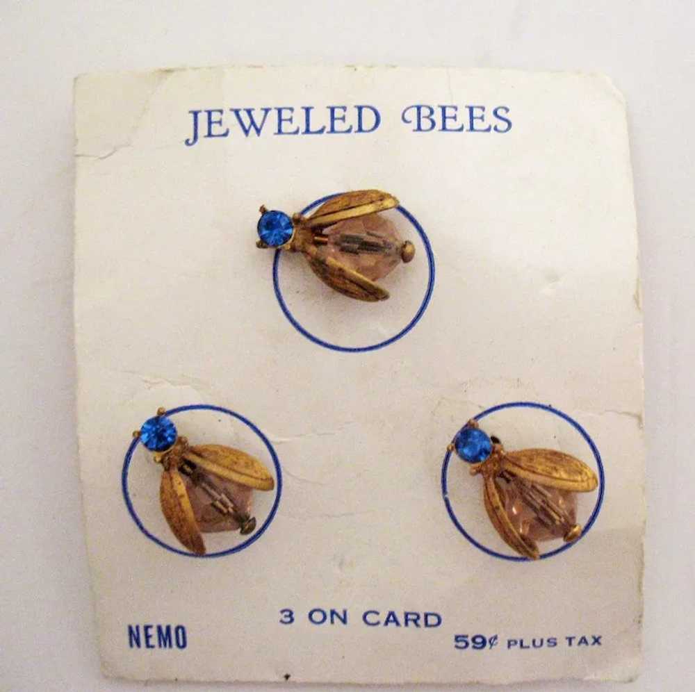 Very Rare Vintage Set of Three Carded Jeweled Bee… - image 3