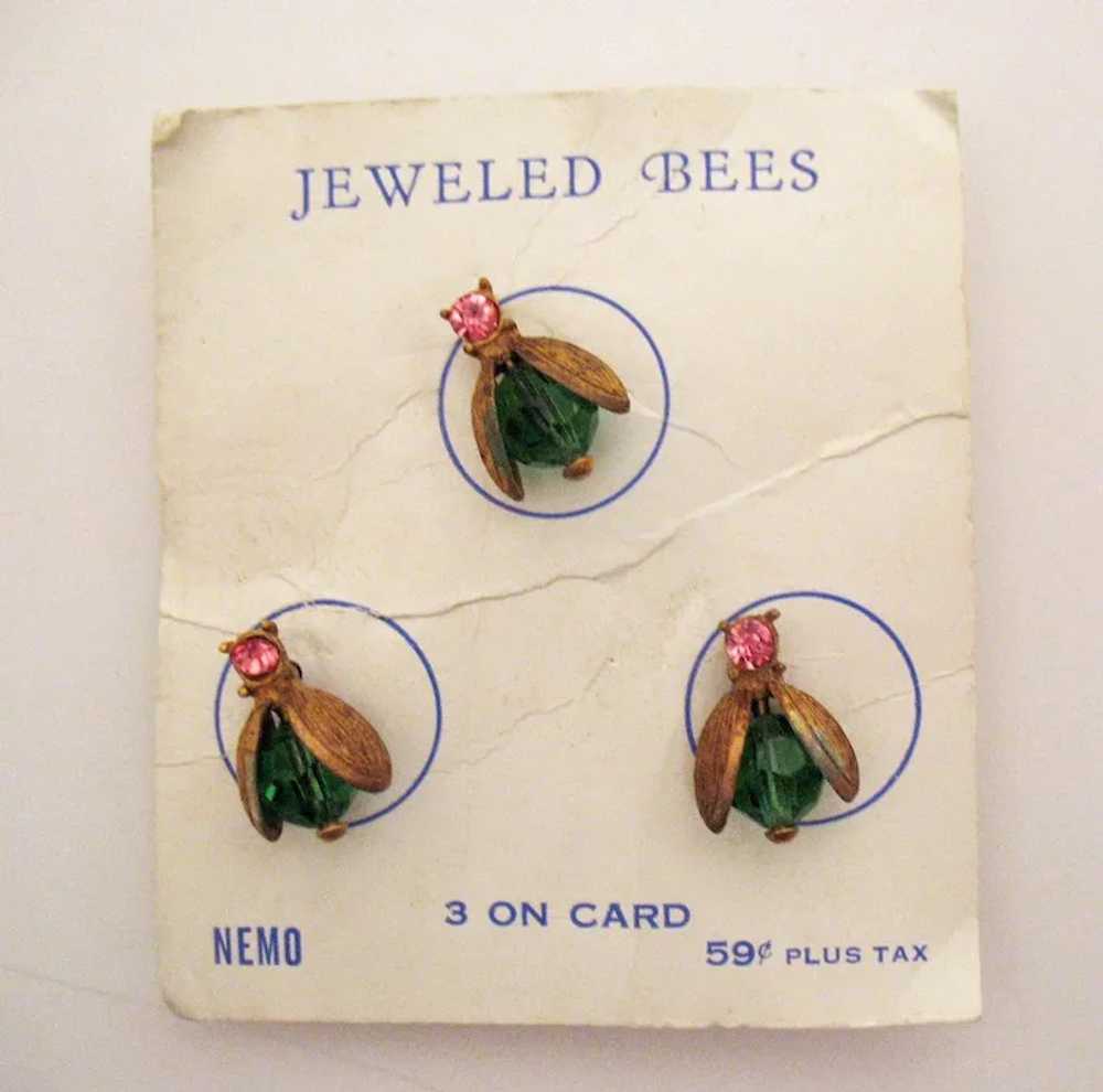 Very Rare Vintage Set of Three Carded Jeweled Bee… - image 4