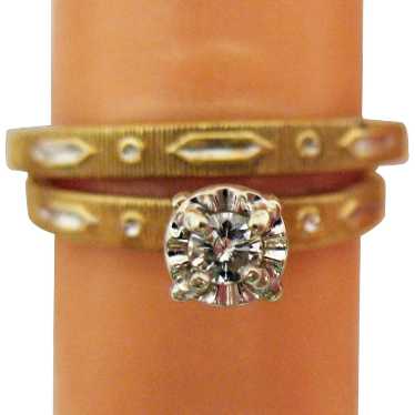 Gorgeous Vintage 1960s 14K Gold Diamond Wedding R… - image 1