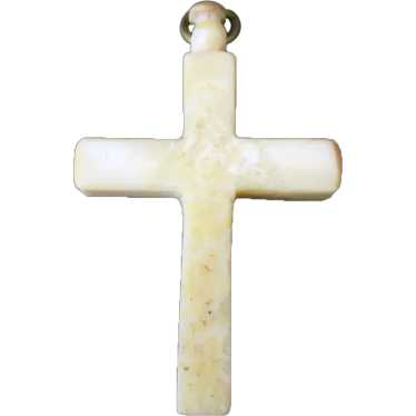 Vintage Cross Pendant – Creamy White, Unusual Cro… - image 1