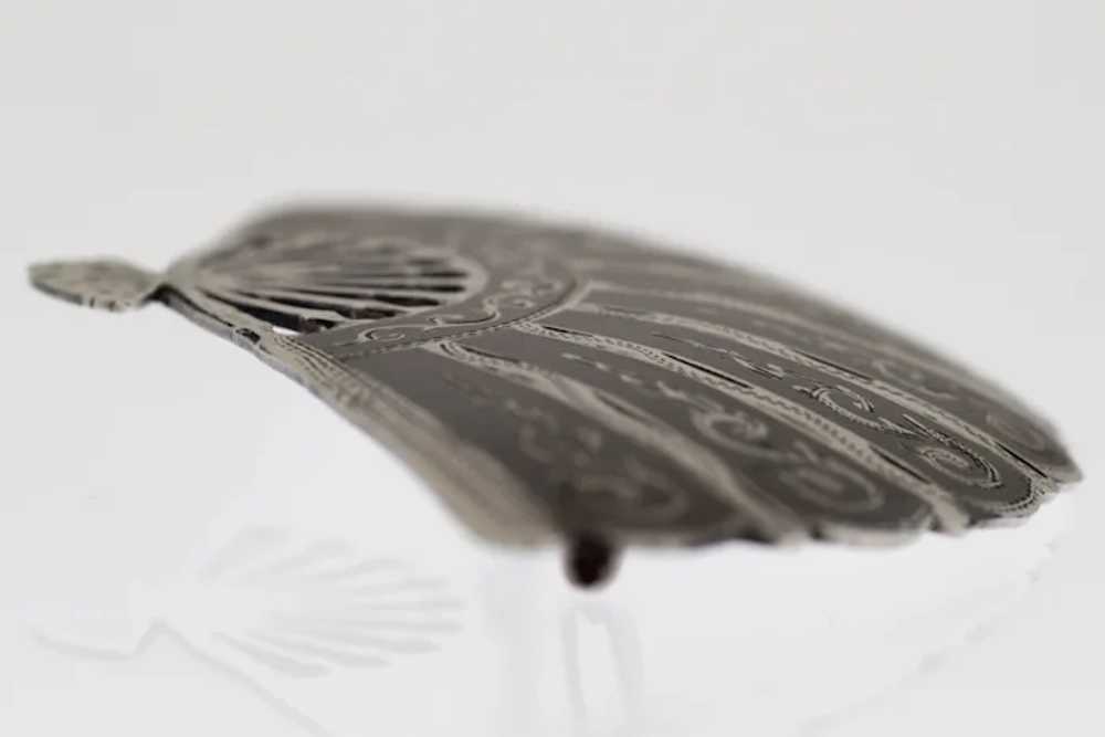 Sterling Silver Black Enamel Folding Fan Pin Broo… - image 2