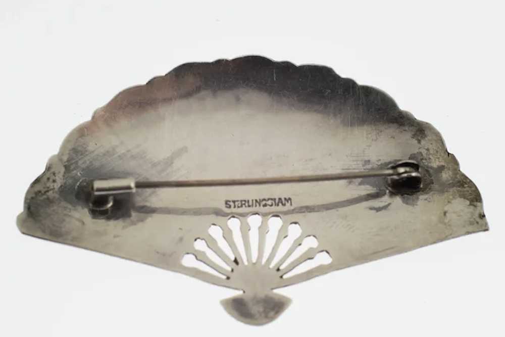 Sterling Silver Black Enamel Folding Fan Pin Broo… - image 3