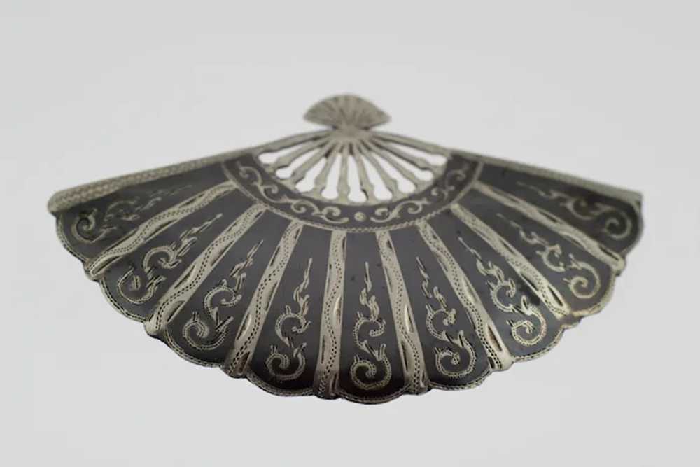 Sterling Silver Black Enamel Folding Fan Pin Broo… - image 4