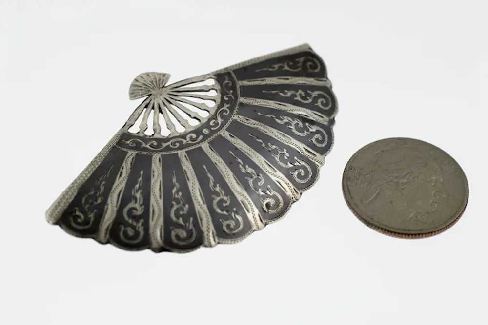 Sterling Silver Black Enamel Folding Fan Pin Broo… - image 5