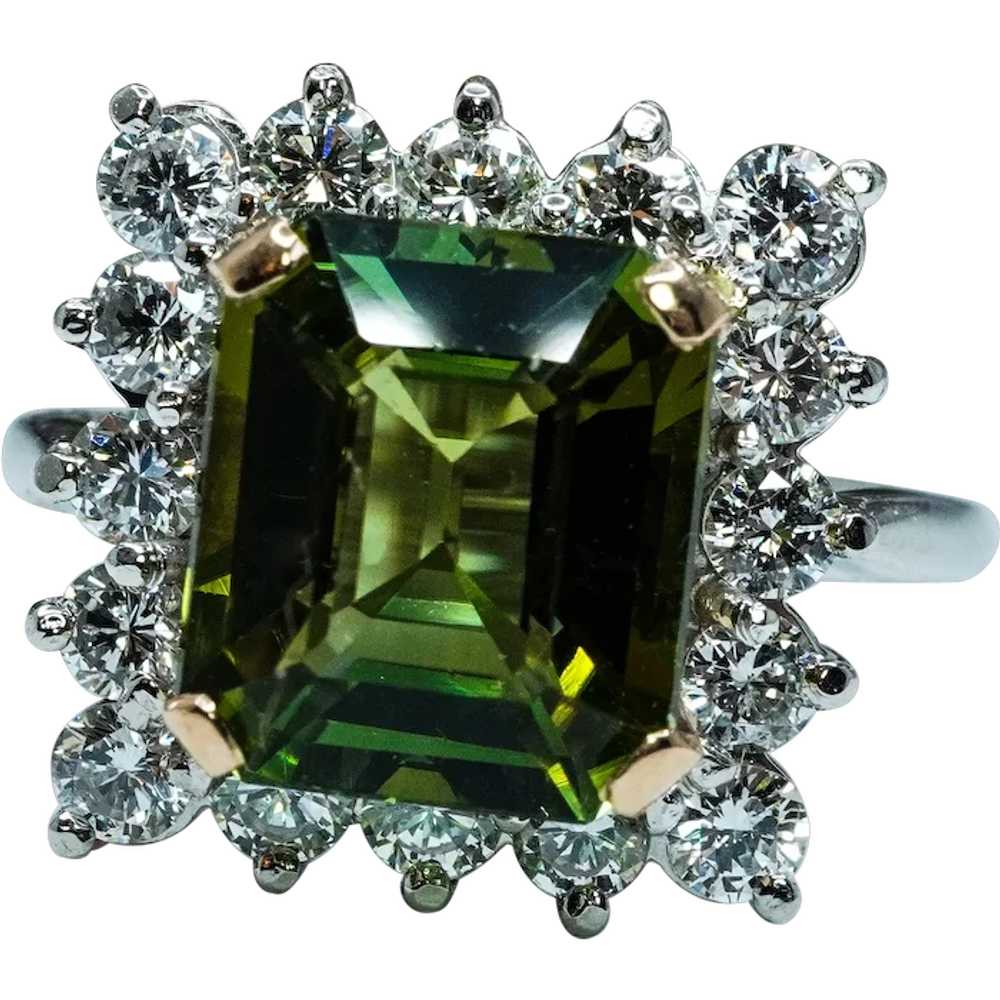 Krementz Vintage Green Tourmaline Diamond Platinu… - image 1