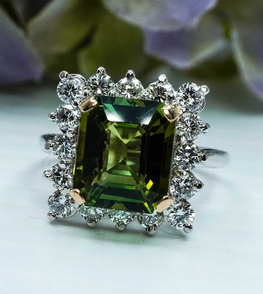 Krementz Vintage Green Tourmaline Diamond Platinu… - image 2