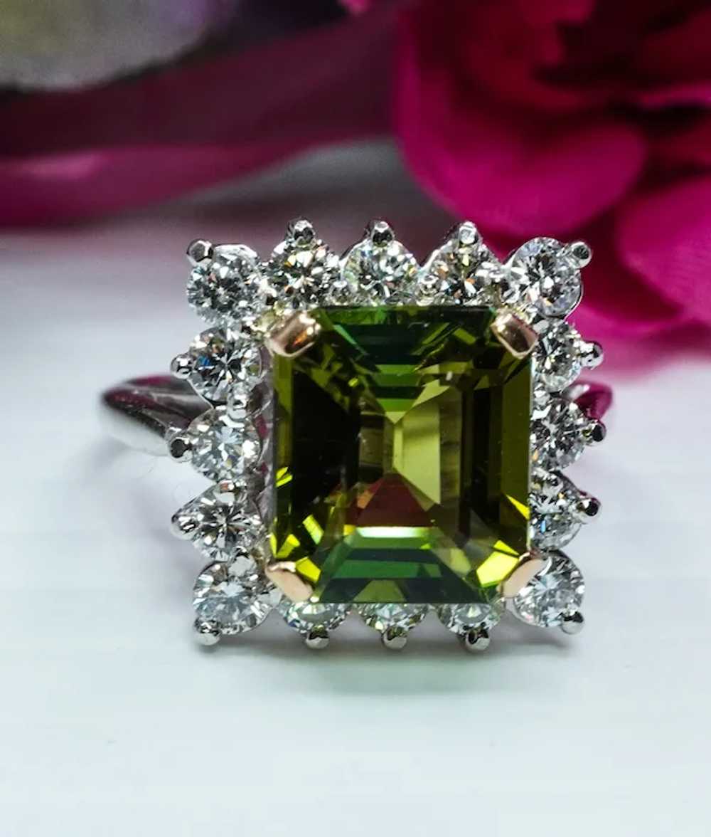 Krementz Vintage Green Tourmaline Diamond Platinu… - image 3