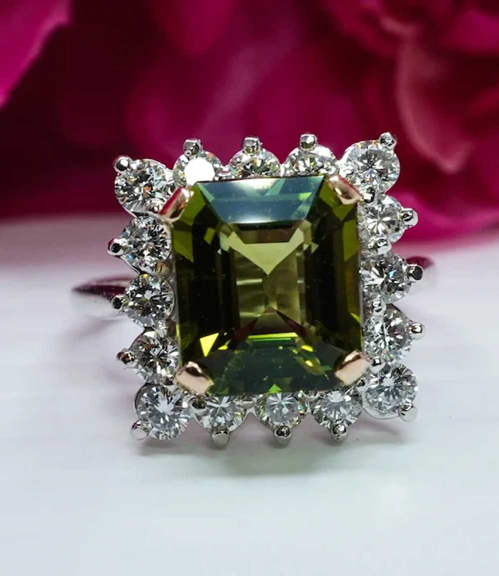 Krementz Vintage Green Tourmaline Diamond Platinu… - image 4